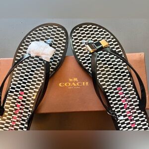 Coach Black Sandals with Gold Bow. Sz 9